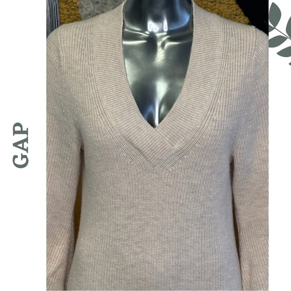 Gap V Neck Sweater Dress Long Sleeve Ribbed Midi Pale Pink Grey Size Extra Small - Picture 6 of 10